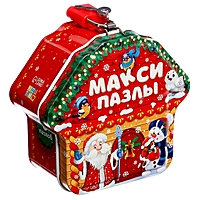 Макси-пазлы в металлической коробке "Подарки от Деда Мороза", 10 пазлов, 35 деталей