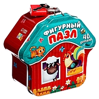 Фигурный пазл в металлической коробке "Животные фермы", 40 деталей