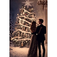 Алмазная вышивка на раме с частичным заполнением "Новогодняя ночь" 20*30, с гирляндой