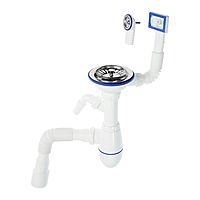 Сифон для мойки Unicorn В427Р, 3 1/2"х40 мм, прямоуг/круглый перелив, отвод для стир машины