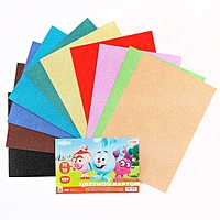 Картон цветной, с блёстками, 10 листов, 10 цветов, 250 грамм,  Смешарики