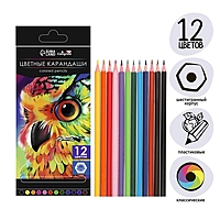 Карандаши 12 цветов Calligrata Soft, заточенные, трехгранные, пластиковые, картонная упаковка, европодвес