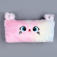 Школьный пенал мягкий "Котик", 20*10 см, белый цвет