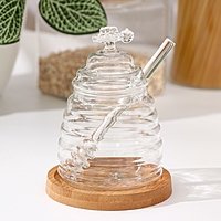 Баночка стеклянная для мёда и варенья с ложкой BellaTenero «Эко. Пчёлка», 300 мл, 10×12,5 см