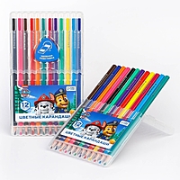 Карандаши цветные 12 цветов "Щенячий патруль" в пластиковом пенале с подставкой, Paw Patrol