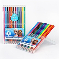 Карандаши цветные 12 цветов "Эльза" в пластиковом пенале с подставкой, Холодное сердце