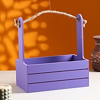 Кашпо деревянное 25.5×15×30 см "Аром", ручка канат, Фиолетовый