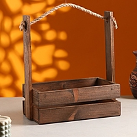 Кашпо деревянное 28×15×30 см "Аром", ручка канат, сосн палисандр