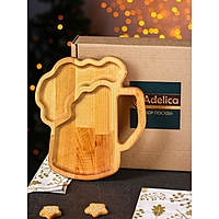 Блюдо для подачи к пиву 2 секции, пропитано минеральным маслом, 25x22x1,8 см, берёза