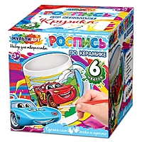 Кружка для росписи, 6 цв. "Гоночные машинки"