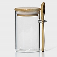 Банка для сыпучих продуктов с бамбуковой крышкой и ложкой "Эко" 280 мл, 8,5х7х11см