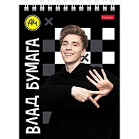 Блокнот А6 40 листов в клетку на гребне "Влад А4", обложка мелованный картон, УФ-лак, блок 60 г/м2, 5В МИКС