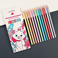 Цветные карандаши пастельные 12 цветов "Кошечка Мари", Кошечка Мари, трёхгранный корпус