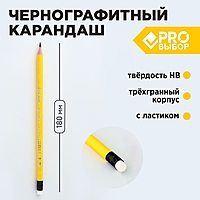 Карандаш чернографитный НВ с ластиком  PROвыбор "Градиент"