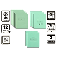 Компл тетр 10 шт 12л (5 кл, 3 кос лин, 2 лин) Зелёная обложка, офсет