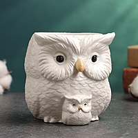 Фигурное кашпо "Сова с совенком" 12х14х10см, перламутровое
