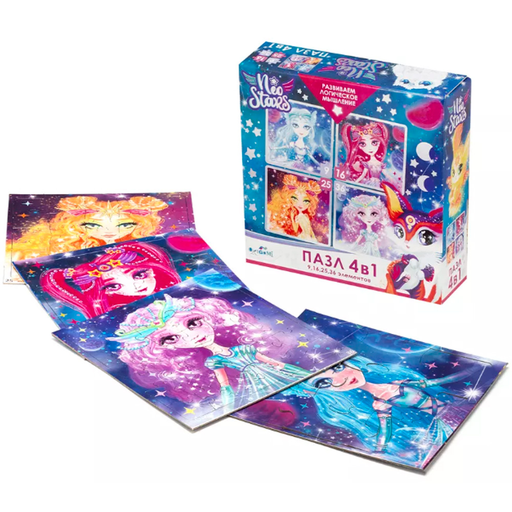 Пазл 4 в 1 Neo Stars Девочки-планеты 9-16-25-36 элементов