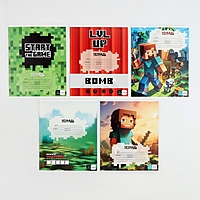 Тетрадь 12 листов в линию  "Майнкрафт", обложка мелованный картон, блок №1, 5 видов МИКС