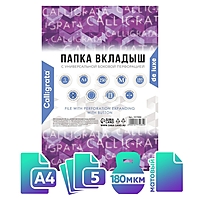 Файл-вкладыш А4, 180 мкм, Calligrata, ПВХ, усиленный, с расширением и клапаном. матовый, 5 штук
