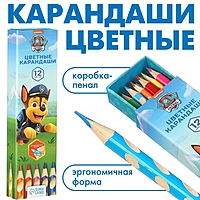 Карандаши цветные в пенале 12 цветов  "Щенячий патруль", Paw Patrol, трёхгранный корпус