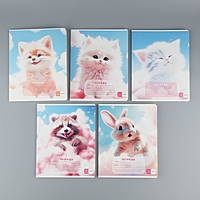 Тетрадь 12 листов в линию  "Пушистики", обложка мелованный картон, блок №2, 5 видов МИКС