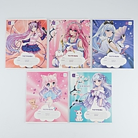 Тетрадь 12 листов в линию  "Аниме", обложка мелованный картон, блок №2, 5 видов МИКС