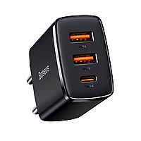 Зарядное устройство Baseus Compact Quick Charger 2*USB+USB-C, 3A, 30W, черный