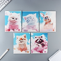 Тетрадь 12 листов в клетку "Пушистики", обложка мелованный картон, блок№2, 5 видов МИКС