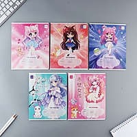 Тетрадь 12 листов в клетку "Аниме", обложка мелованный картон, блок№2, 5 видов МИКС