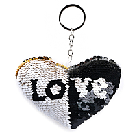 Мягкая игрушка "Сердечко" с пайетками, на брелоке, 10 см, цвет белый