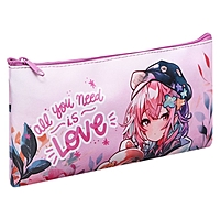 Пенал мягкий, 1 отделение, 108 х 205 мм, плоский, Calligrata ПМП 01-20 "Аниме" розовый