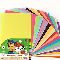 Бумага цветная тонированная А4, 100 листов, 20 цветов, 80 г/м2, Щенячий патруль