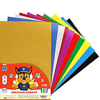 Бумага цветная самоклеящаяся А4, 10 листов, 10 цветов, 80 г/м2, Щенячий патруль
