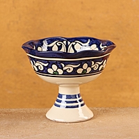 Конфетница Риштанская Керамика "Цветы", синяя 14 см,