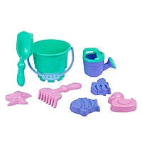 Песочный набор бирюз-роз.(ведро 1,2 л,лопатка,грабли,4 формочки, лейка 0,2 л) JB5300538