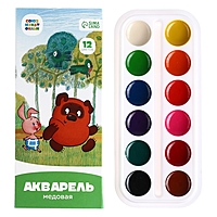 Акварель медовая «Винни Пух», Союзмультфильм, 12 цветов, в картонной коробке, без кисти