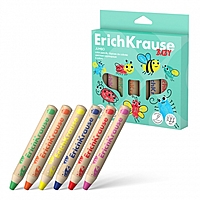 Карандаши 6 цветов ErichKrause "Baby Jumbo" дерево, утолщенные круглые, грифель 10 мм, точилка в подарок, европодвес