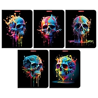 Тетрадь 48 листов в клетку "Яркие черепа", обложка мелованный картон, УФ-лак, МИКС