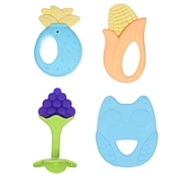 Набор силиконовых прорезывателей "Голубой бокс", с погремушкой, 4 шт, в кейсе, Крошка Я