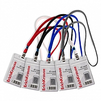 Бейдж вертикальный 62х91мм ErichKrause прозрач. корп., текст. лента, цв микс