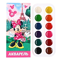 Акварель медовая «Минни Маус», 12 цветов, в картонной коробке, без кисти