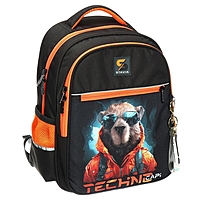 Рюкзак школьный, 40 х 33 х 19 см, эргономичная спинка, Stavia "Капибара", чёрный/оранжевый