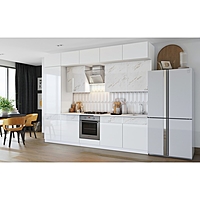 Кухня в потолок трехуровневая Престиж 3000, Белый/Мрамор золото МДФ
