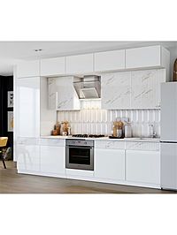 Кухня трёхуровневая в потолок «Престиж», 3000 мм, цвет белый/мрамор золото МДФ