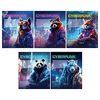 Тетрадь 12 листов, в клетку, Cyberpunk, обложка мелованный картон, выб уф-лак, МИКС