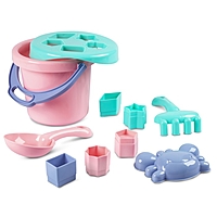 Песочный набор-сортер бирюз.-роз.(ведро 1,5л,  лопатка, грабли, формочка, 5 фигур) JB5300671 1053979