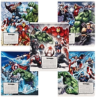 Тетрадь 12 листов, 5 видов МИКС, клетка, Мстители