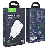 Сетевое зарядное устройство Hoco N1, 1 USB, 2.4 А, белое