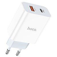 Сетевое зарядное устройство Hoco C97A, 1 USB, 1 Type-C, 20 вт + 18 Вт, PD + QC, белое