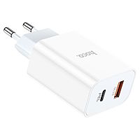 Сетевое зарядное устройство Hoco C97A, 1 USB, 1 Type-C, 20 вт + 18 Вт, PD + QC, белое